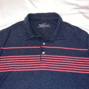 Vineyard Vines Edgartown Polo - Navy with Pinkish Red Stripes